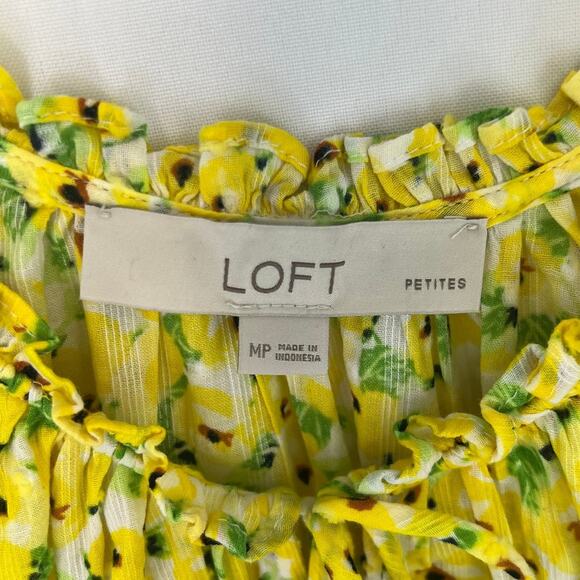 NWOT Loft Yellow Floral Cotton Peasant top Women's size Medium Petite - Picture 4 of 9